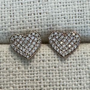 Sterling silver pink gold plated pave cubic zirconia  heart studs